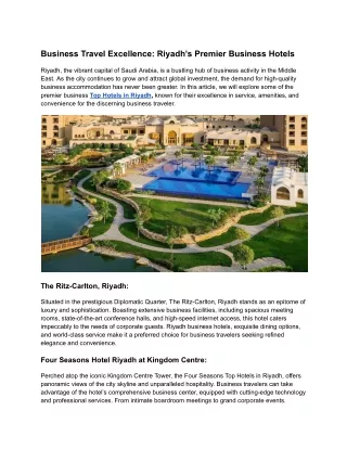Business Travel Excellence_ Riyadh’s Premier Business Hotels