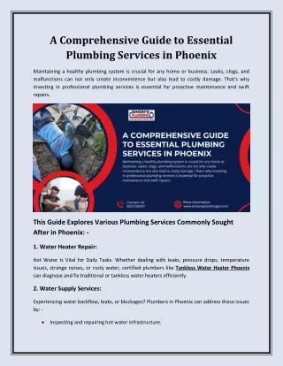 A Comprehensive Guide to Essential Plumbing Services in Phoenix