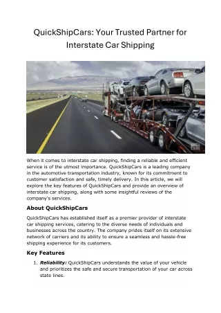 QuickShipCars Your Trusted Partner for Interstate Car Shippi