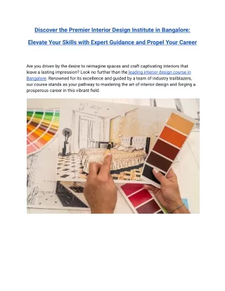 Discover the Premier Interior Design Institute in Bangalore: Elevate Your Skills