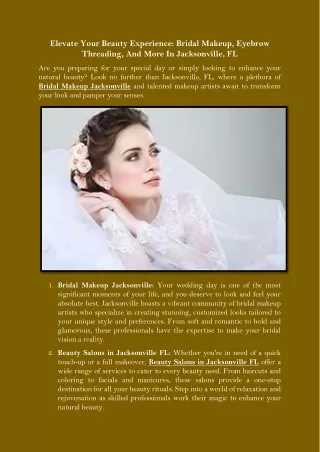 Elevate Your Beauty Experience Bridal Makeup, Eyebrow Threading, And More In Jacksonville, FL