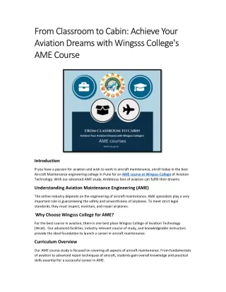 From Classroom to Cabin Achieve Your Aviation Dreams with Wingsss College's AME Course