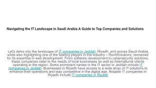 Navigating the IT Landscape in Saudi Arabia A Guide to Top Companies and Solutions