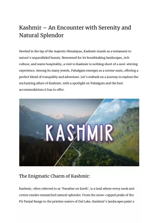 Kashmir – An Encounter with Serenity and Natural Splendor