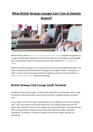 What British Airways Lounges Can I Use at Gatwick Airport