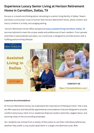 Experience Luxury Senior Living at Horizon Retirement Home in Carrollton, Dallas, TX