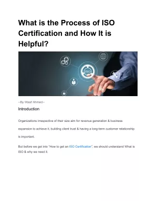What is the Process of ISO Certification and How It is Helpful