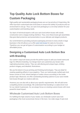 Top Quality Auto Lock Bottom Boxes for Custom Packaging