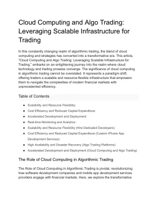 Cloud Computing and Algo Trading Leveraging Scalable Infrastructure for Trading