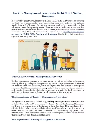 Facility Management Services in Delhi NCR