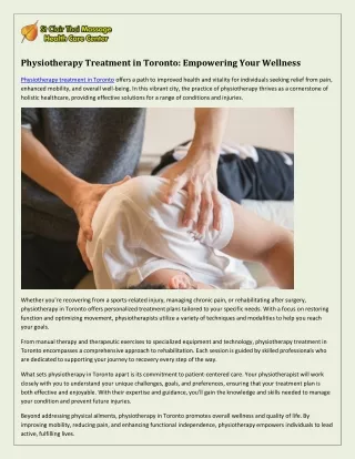 Physiotherapy Treatment in Toronto: Your Path to Healing