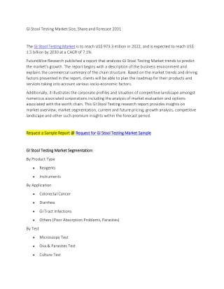 GI Stool Testing Market Size, Share and Forecast 2031