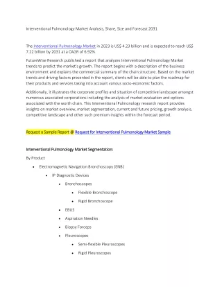 Interventional Pulmonology Market Analysis, Share, Size and Forecast 2031