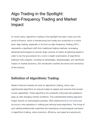 Algo Trading in the Spotlight High-Frequency Trading and Market Impact  DiloTech