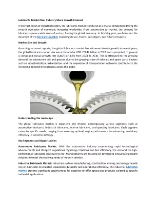 Lubricants Market Size, Industry Share Growth Forecast