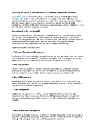 Unlocking the Power of ServiceNow GRC A Detailed Analysis of Capabilities