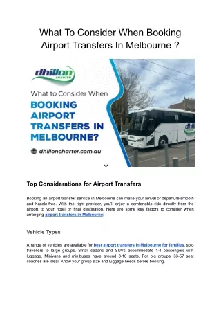 Considerations for Booking Airport Transfers in Melbourne