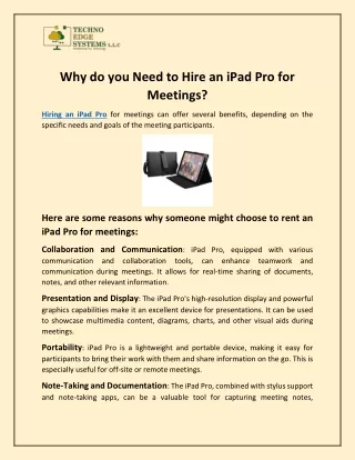Why do you Need to Hire an iPad Pro for Meetings?