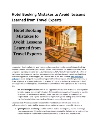 Hotel Booking Mistakes to Avoid: Lessons Learned from Travel Experts