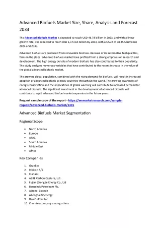 Advanced Biofuels Market Size, Share, Analysis and Forecast 2033