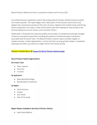 Blood Filtration Market