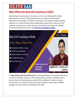 Who Offers the Best IAS Coaching in India