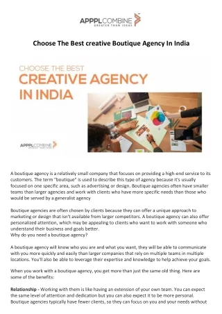 Choose The Best creative Boutique Agency In India