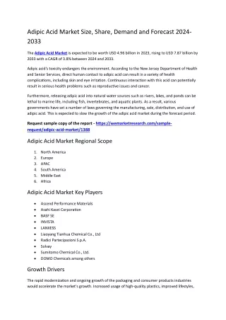 Adipic Acid Market Size, Share, Demand and Forecast 2024-2033