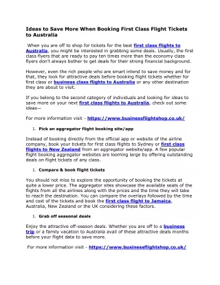 Ideas to Save More When Booking First Class Flight Tickets to Australia