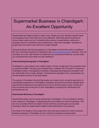 Supermarket Business in Chandigarh _ An Excellent Opportunity