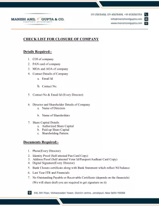 Check List for Closure of Company