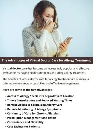 The Advantages of Virtual Doctor Care for Allergy Treatment