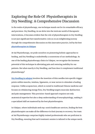 Exploring the Role Of  Physiotherapists in Dry Needling_ A Comprehensive Discussion