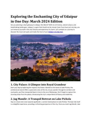 Exploring the Enchanting City of Udaipur in One Day