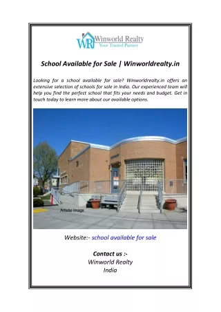 School Available for Sale  Winworldrealty.in