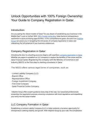 Unlock Opportunities with 100% Foreign Ownership_ Your Guide to Company Registration in Qatar