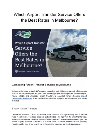 Which Airport Transfer Service Proffers the Foremost Rates in Melbourne?
