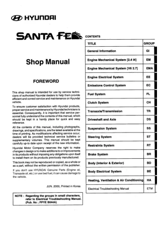 2000 Hyundai Santa Fe Service Repair Manual