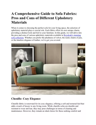 A Comprehensive Guide to Sofa Fabrics - Pros and Cons of Different Upholstery Materials