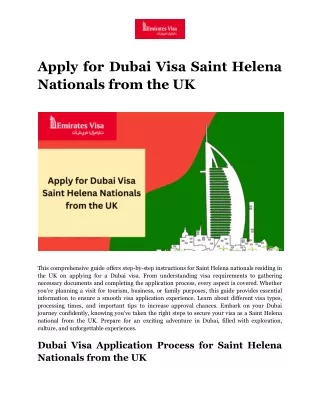 Apply for Dubai Visa Saint Helena Nationals from the UK