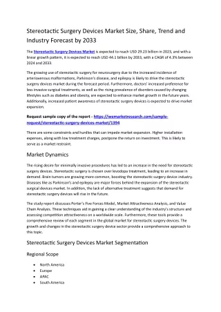 Stereotactic Surgery Devices Market Size, Share, Trend and Industry Forecast by