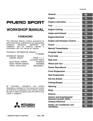 2000 Mitsubishi Pajero Sport Service Repair Manual