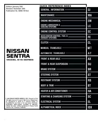 2000 Nissan Sentra Service Repair Manual