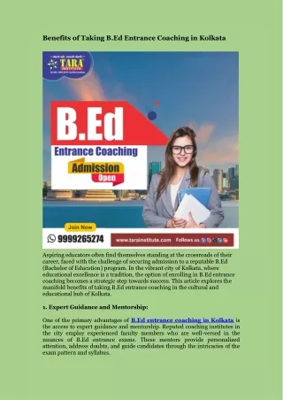 Benefits of Taking B.Ed Entrance Coaching in Kolkata