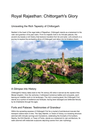 Royal Rajasthan: Chittorgarh's Glory