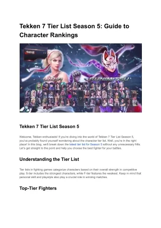 Tekken 7 Tier List Season 5 Guide to Character Rankings