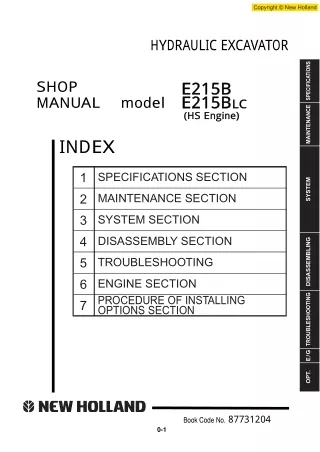 New Holland E215BLC Hydraulic Excavator Service Repair Manual