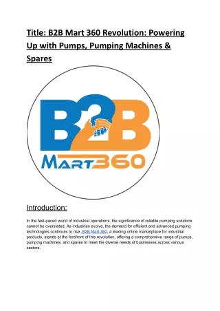 B2B Mart 360 Revolution_ Powering Up with Pumps, Pumping Machines & Spares