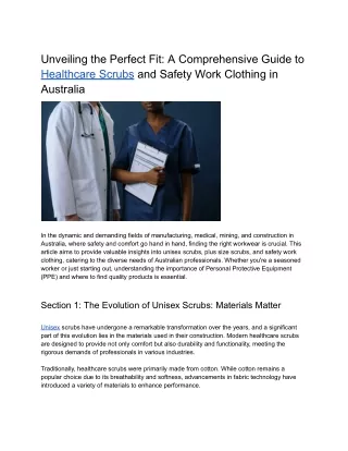 Unveiling the Perfect Fit_ A Comprehensive Guide to Healthcare Scrubs and Safety Work Clothing in Australia