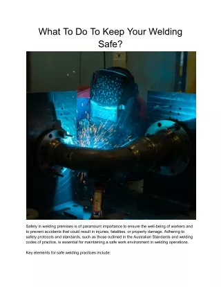 What To Do To Keep Your Welding Safe